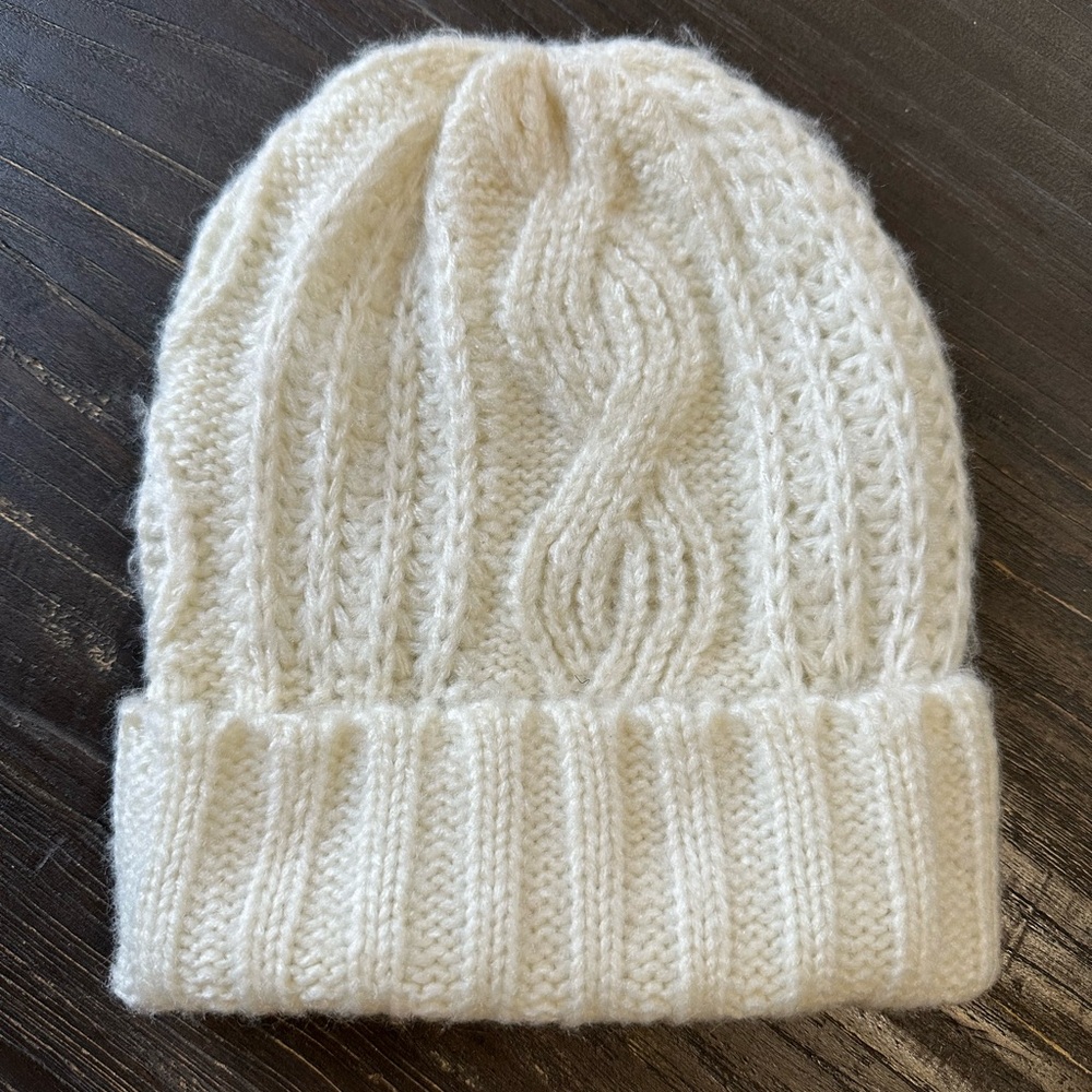 Free People Ivory Cable Knit Beanie Hat